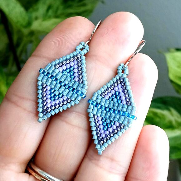 Boho Chic Beaded Dangle Earrings, Seed Bead No Fringe, 2" - Picture 5 of 5